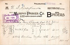 Murphy-Parker Company, Book Binders, Philadelphia, PA - 1915 billhead picture