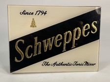 Vintage Schweppes Glass Standing Display Sign Plaque for Table or Bar - Mint picture