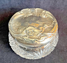 Antique Cut Crystal Vanity Dresser Jar  Sterling Silver Lid Art Nouveau picture