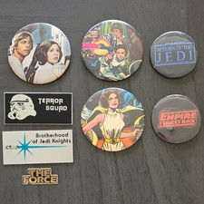 Vintage Star Wars Pinback Button Lot (7pc) - Empire Strikes Back Jedi Leia Luke picture