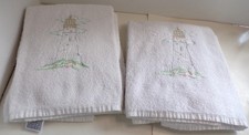 Vtg Saturday Knigh for JC Penny 2 Bath Towels Cotton w/ Embroidered Lighthouses picture