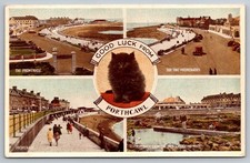 Vintage Porthcawl South Wales Multi-View Postcard Black Cat Good Luck 1945 picture