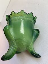 Boyd Green Slag Glass Toothpick Holder Forget Me Not picture