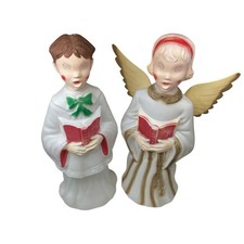 Rare Matching Pair of Empire Lighted Blow Mold Christmas Boy & Girl Caroler picture