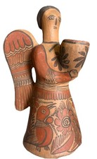 Vintage Guerrero Mexico Folk Art Charming Angel Candle holder 7” Clay Pottery picture