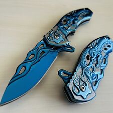 8” Blue Dragon Tactical Spring Assisted Open Folding Pocket Knife picture