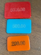 Vintage Plastic Casino Gaming Plaques Jeton Set of 3 Red Blue Orange European picture