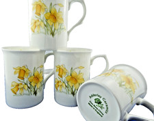 DAFFODIL SET OF FOUR IDENTICAL, FINE BONE CHINA MUGS ENGLISH MADE..NEW picture