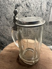 GLASS GERMAN BEER STEIN WITH Engraved Name pewter lid collectible early 1900 picture