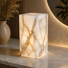 Handcrafted White Onyx Table Lamp | Translucent Natural Stone with Golden Arts picture