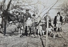 Vintage B&W Photo Snapshot of Funny Family Portrait Man Hanging From Tree picture