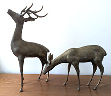 Vintage Large Brass Spotted Deer Set - 22