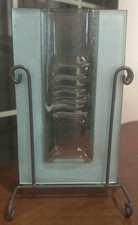 Mark Hines Art Glass Vase. Clear And Frosted Glass With Metal Stand picture
