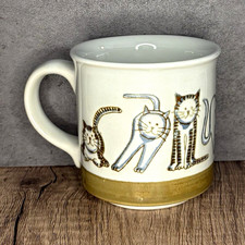 White Cat Design Ceramic Mug Cup w/ Gold Trim, Tan Band Accent picture