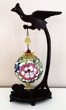 Vintage Chinese Cloisonné Enamel Sphere On Carved Rosewood Bird ~ Very Good picture