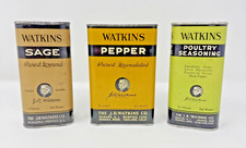 Vintage JR Watkins Spice Tins Sage Pepper Poultry Seasoning Full Lot of 3 picture