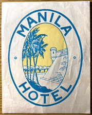 1930s Philippines Manila Hotel Vintage Hotel Luggage Label Travel Ephemera picture