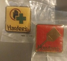 Vintage 1980s Hardee's Fast Food Employee Pins Lot of 2 - NOS Sealed In Pack picture