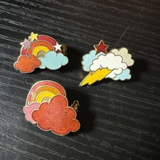 VTG Lot of 3 Enamel Pins Charms Retro Rainbow, lightning clouds picture