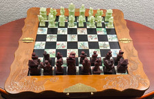 VTG Carved Chinese Chess Set Carved Dragon Phoenix Inlaid Board Portable picture