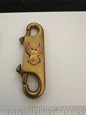 Brass Harley Davidson Eagle Double Spring Clip Keychain - Vintage picture