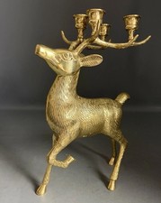 Vintage Solid Brass Deer Candelabra Antler Candle Holder heavy Figurine 14”/5lb picture