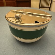 Vintage Made In USA Medco Sugar Bowl w/Metal Flip Top Green Stripe picture