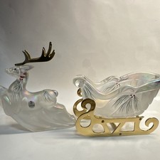 Fenton “Woodland Frost “ French Opalescent glass Reindeer and Sleigh.  picture