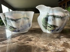 RARE 1920s Shelley Bone China “Niagara Falls” Cream & Sugar Bowl Set2pc Rd272101 picture