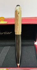 Cartier Luxury Gold Ribbed Ballpoint Pen Black Resin Red Presentation Box picture
