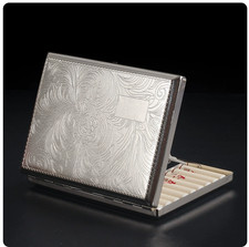 Vintage Classic Portable Silver Double Sided Cigarette Case Flower King Size 20S picture