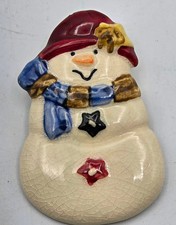 Vintage Ganz Ceramic Crackle Glaze Snowman Brooch Pin Holiday Christmas Rare picture
