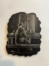 Rabbinical Study by Joseph P. Whalen - Miami artist- Etching On Slate 1976 EUC picture