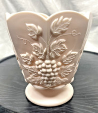 Vintage NAPCO PINK MILK GLASS GRAPES & LEAVES FOOTED VASE CANDY DISH ART DECO picture