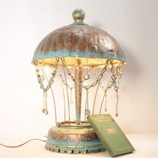 VTG Hammered Metal Table Lamp Verdigris Carousel MCM Handmade Artist Cesar & Son picture