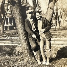 1930s Two Handsome Young Men Affectionate Cuddling Gay Interest Vtg Buddy Photo picture