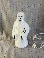Vintage Bayshore Halloween Robed Ghost Holding Skull Blow Mold 13” Works Great picture