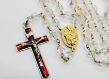 VINTAGE INRI Rosary Clear beaded Two tone Gold & Silver Cross 17