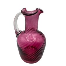 Vintage Pilgrim Swirl Glass Miniature Cranberry Pitcher Bud Vase 4.5