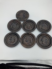 Vintage MCM Greco Roman Gods Faux Wood Resin Coaster Set Of  7 Hollywood Regency picture