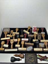 Vintage Lot of 27 Postal Office Leebar Rubber Stamps Wooden Handle Pen Mar picture