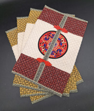 4 Handmade Korean Pouches Bojagi Silk Embroidered Folk Art Bags Linen 14.5 x 9