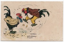 Antique Tom Browne Saturday Night Rooster Fight Comic Postcard 1904 picture