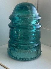 Antique vintage Hemingray 12 USA 1893 aqua Blue Teal Glass telephone Insulator picture