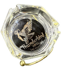 RARE Thunderbird Casino Vegas 6-Sided Ashtray Gold Flake Black  picture