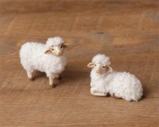 Wooly Easter White Sheep Lamb Laying Standing Figures Set of 2 Putz picture
