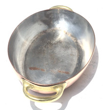 Vintage 10.4inch French Oval Copper Plate Frying Pan Silver Lining 2.6lbs picture
