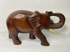 Carved Wood Elephant Statue Trunk Up 7.5” Safari Figurine Animal picture