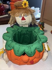 Vintage Handmade Halloween Candy Bucket Scarecrow  picture