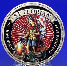 * St Florian Patron of Firefighter Challenge Coin with Fireman Fire Suit On Back picture